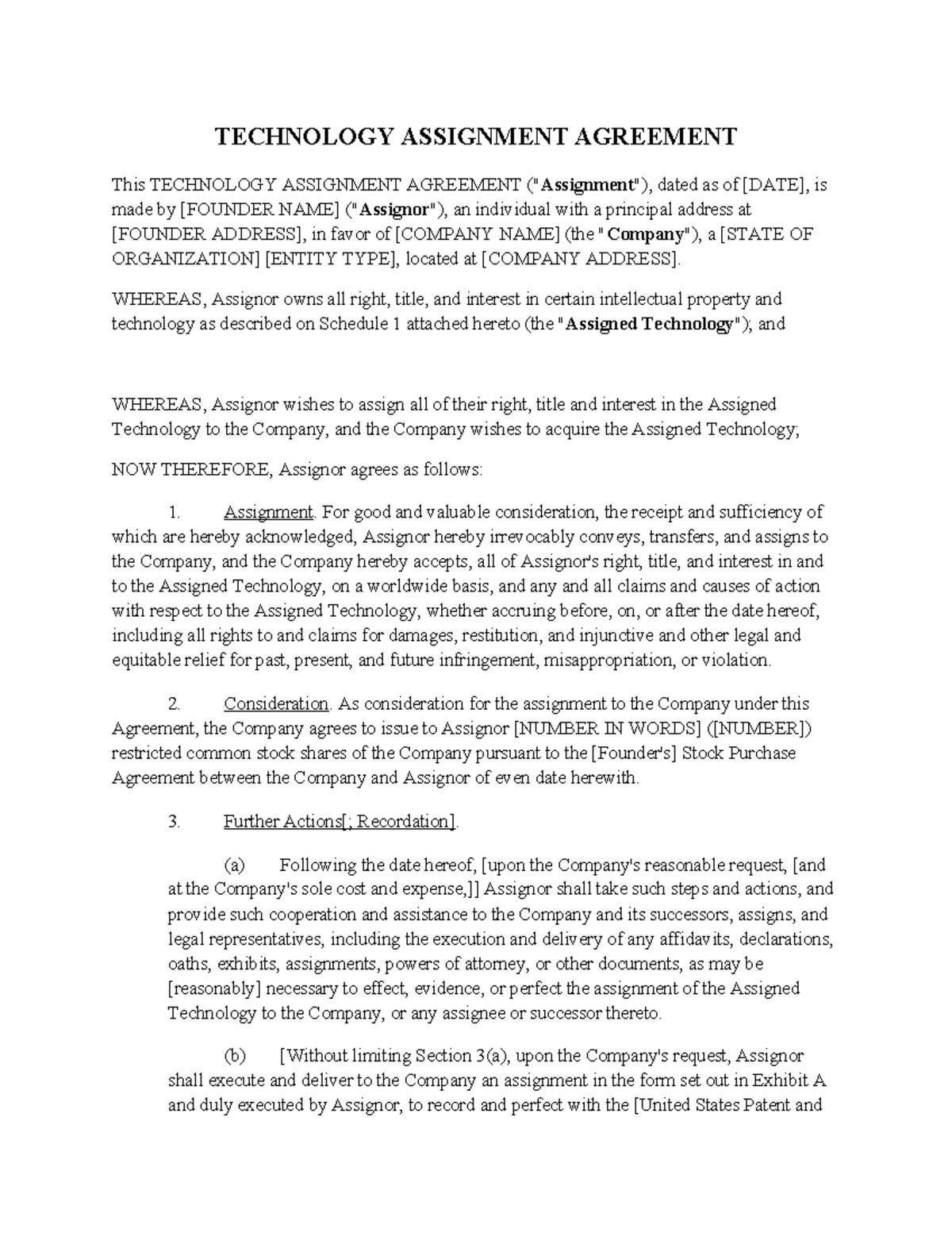 Technology Assignment Agreement (Short Form Startups) - TECHNOLOGY ...