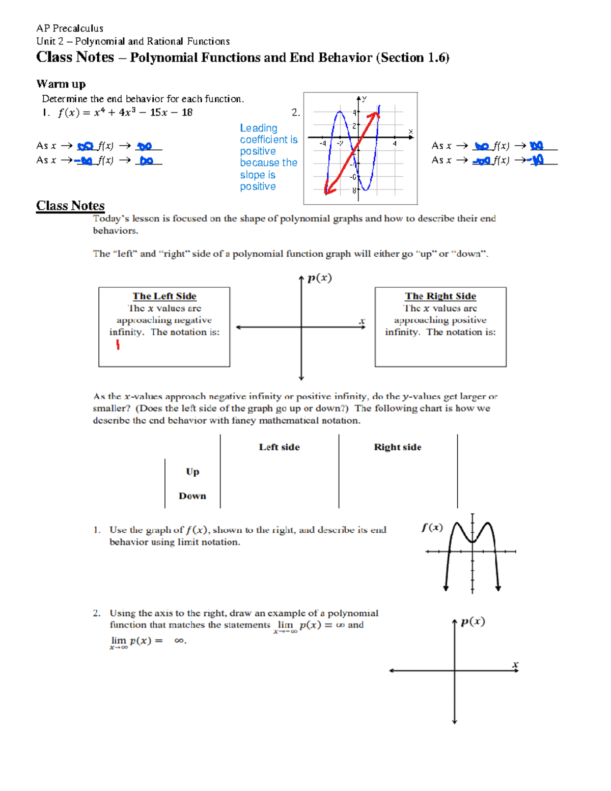 09-05 PC U01A 1.6 Class Notes - Polynomial Functions and End Behavior ...
