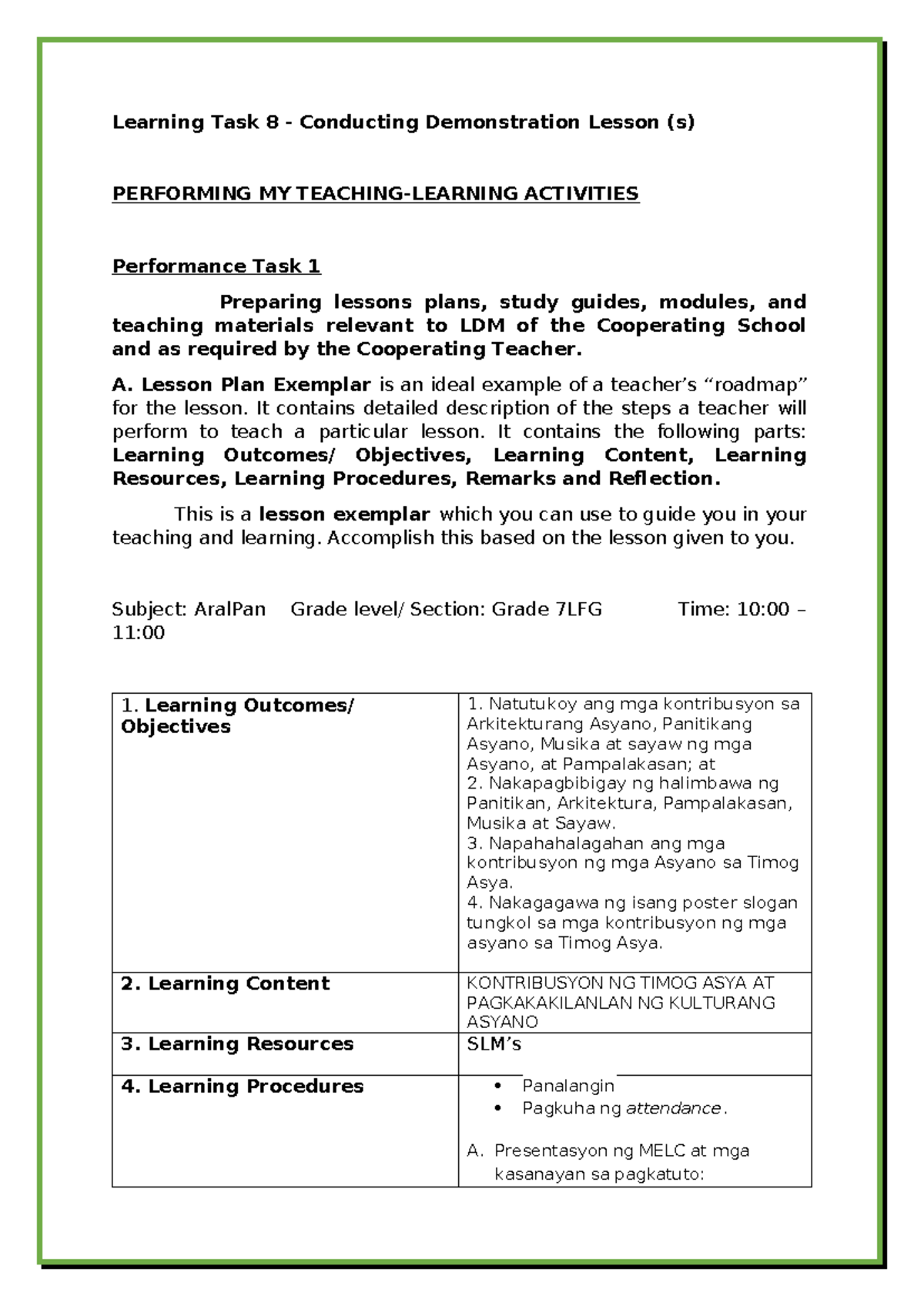 Learning Task 8: Demonstration Lesson Plan and Reflection for LDM - Studocu