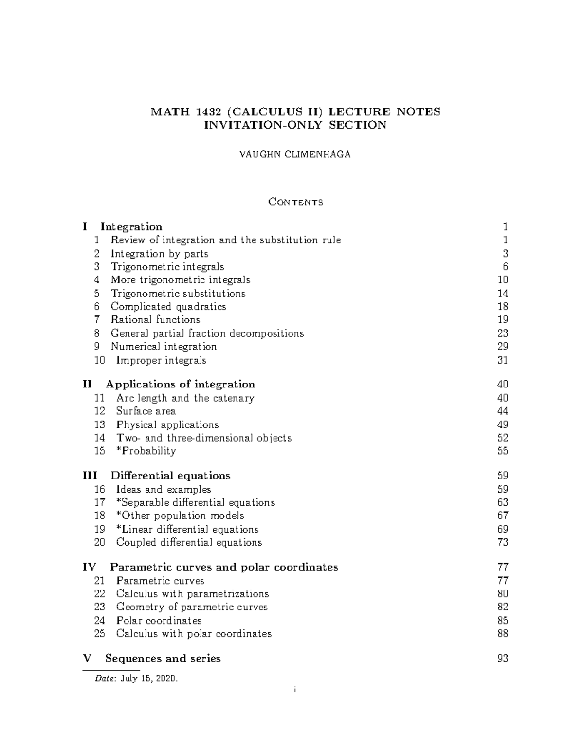 MATH 1432 - Calculus II Lecture Notes on Integration Techniques - Studocu