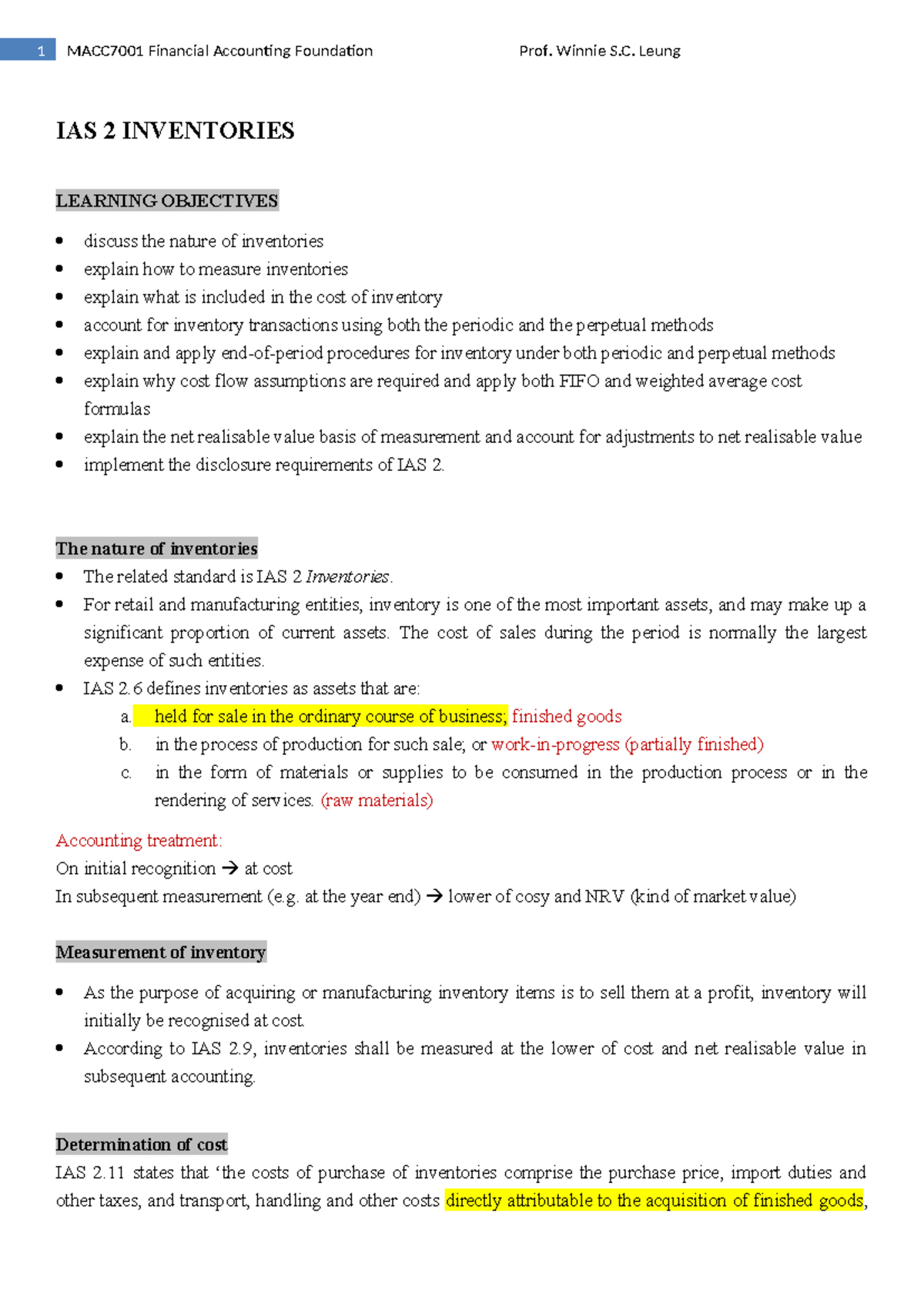 IAS 2 Inventories Lecture Notes Summary and Key Insights - Studocu