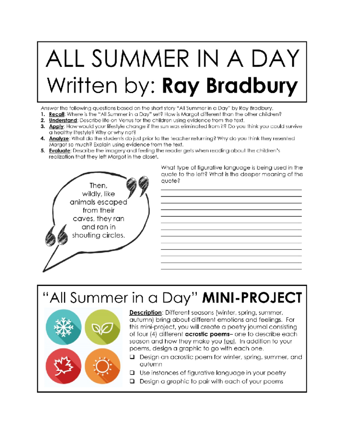 All Summer in a Day: Discussion Questions and Analysis - Studocu