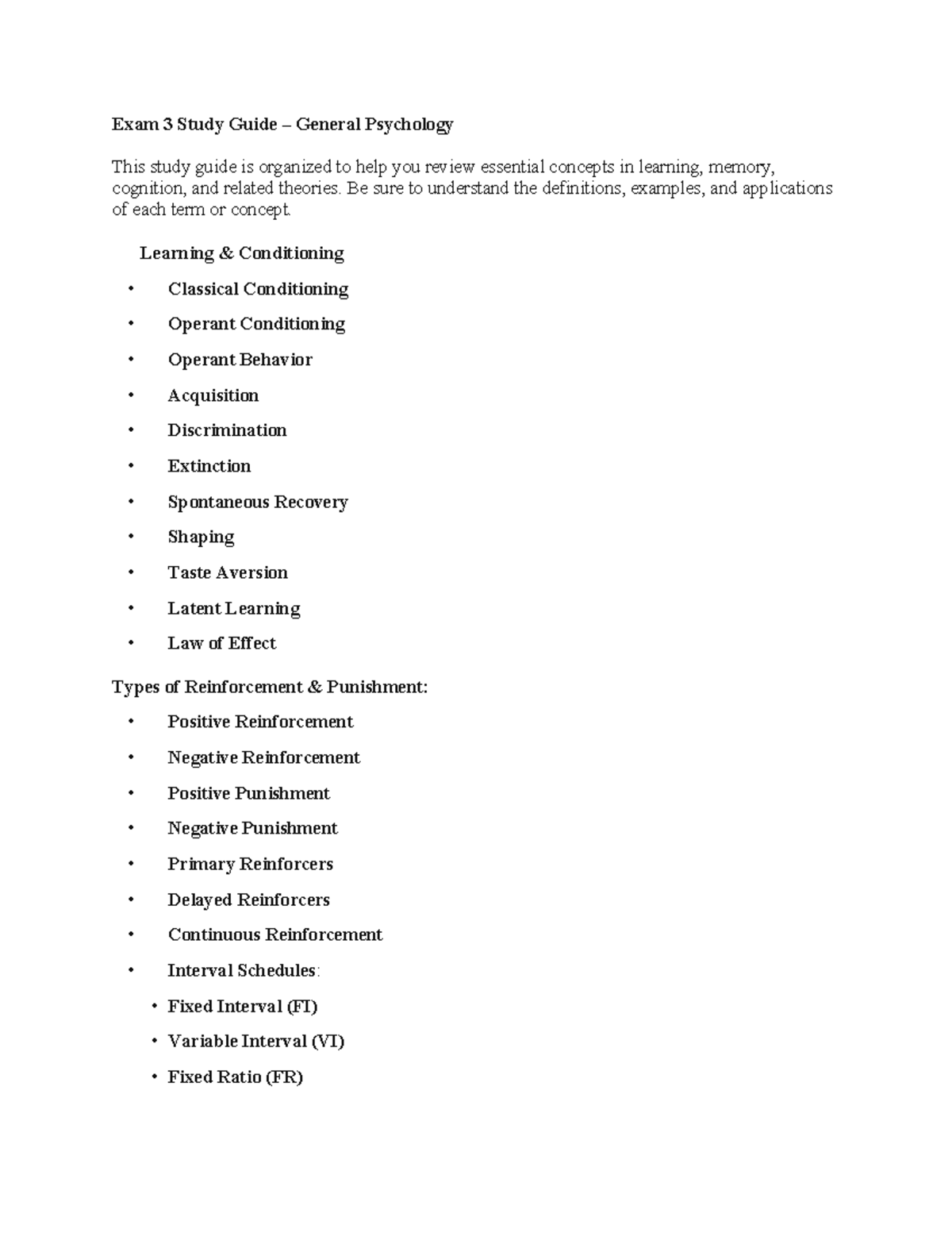 Exam 3 Study Guide: Key Concepts in General Psychology (PSYC 101) - Studocu