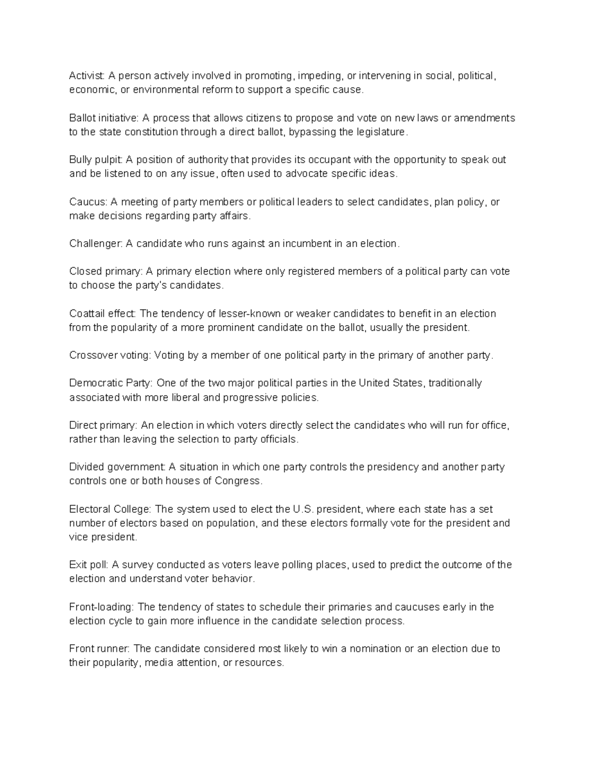 Political Terminology Guide: Essential Terms in U.S. Politics - Studocu