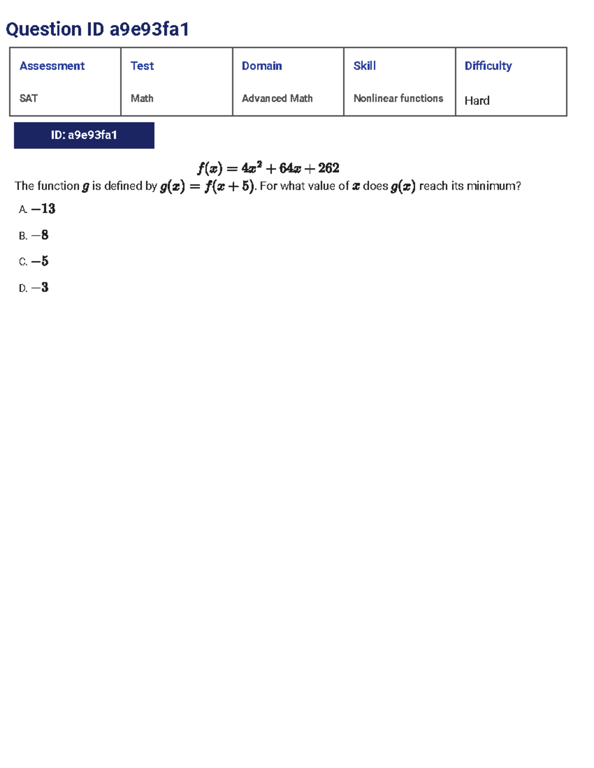 SAT Math Advanced Practice Test: Nonlinear Functions & Equations - Studocu