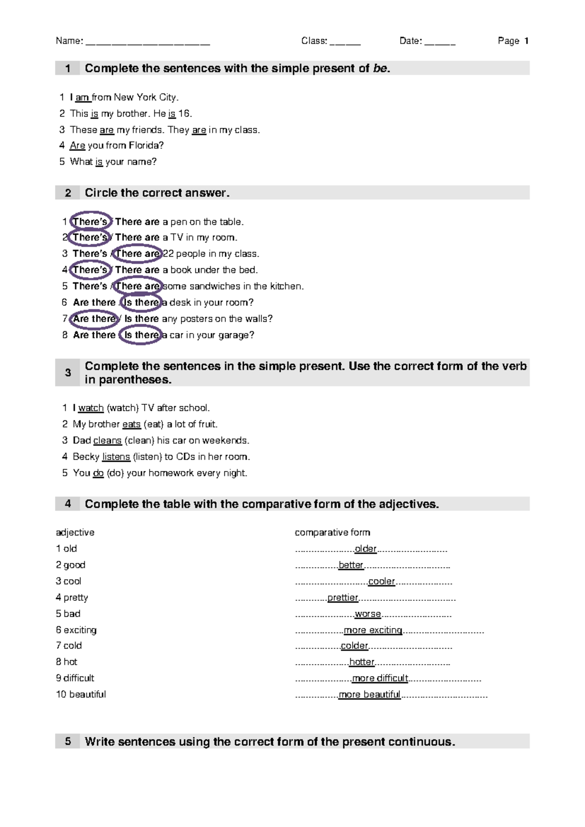 Level 1-3 Practice: Simple Present & Present Continuous Exercises - Studocu