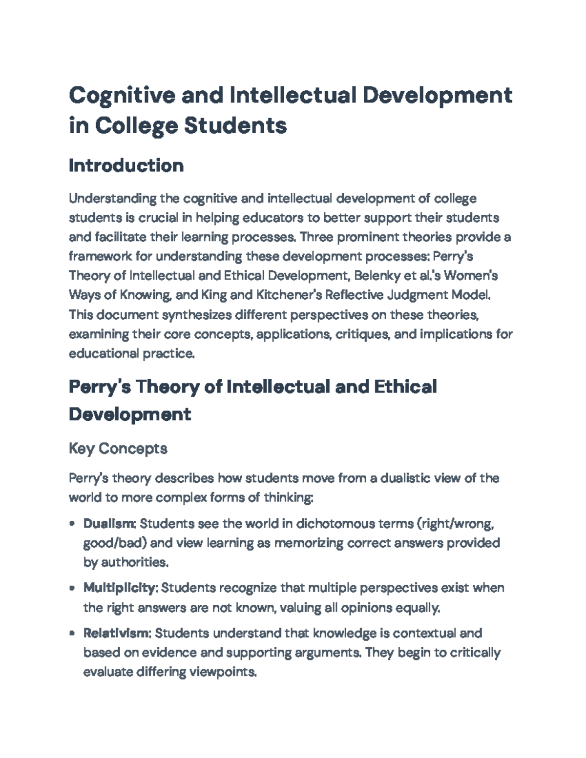 Cognitive and Intellectual Development Theories in College Education ...