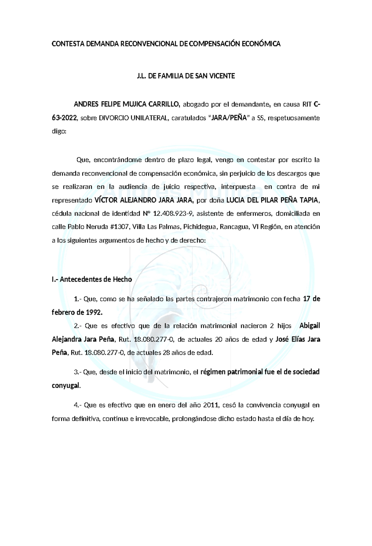 Contestación a Demanda Reconvencional de Compensación Económica - Document Preview