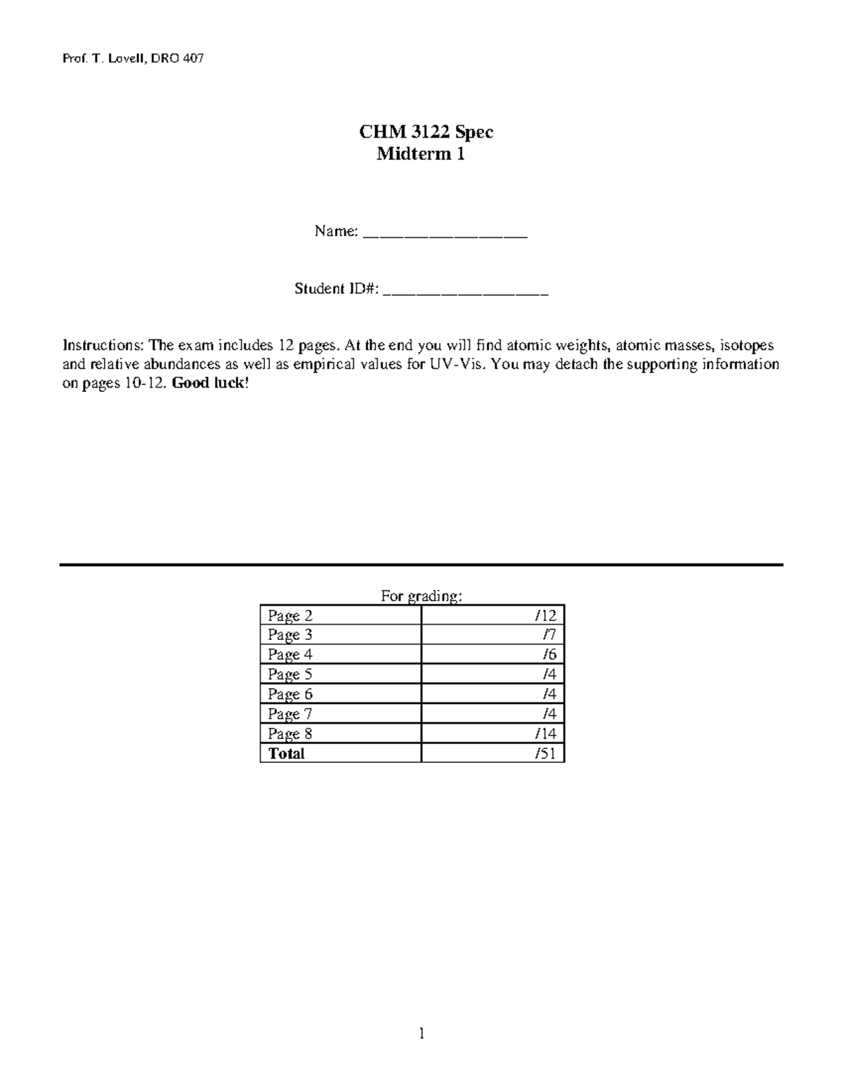 CHM 3122 Midterm Exam 1 Study Guide - Prof. T. Lovell - Studocu