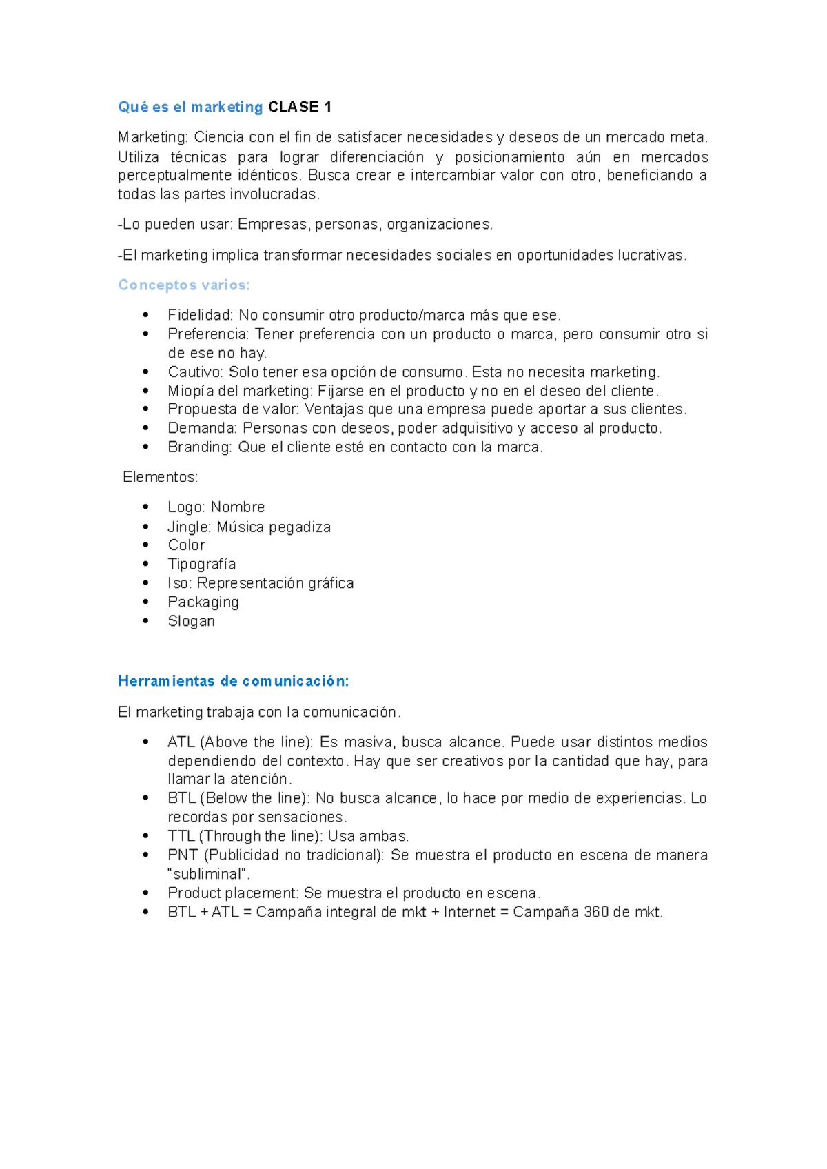 Marketing: Primer Parcial - Conceptos Clave y Estrategias CLASE 1 - Studocu