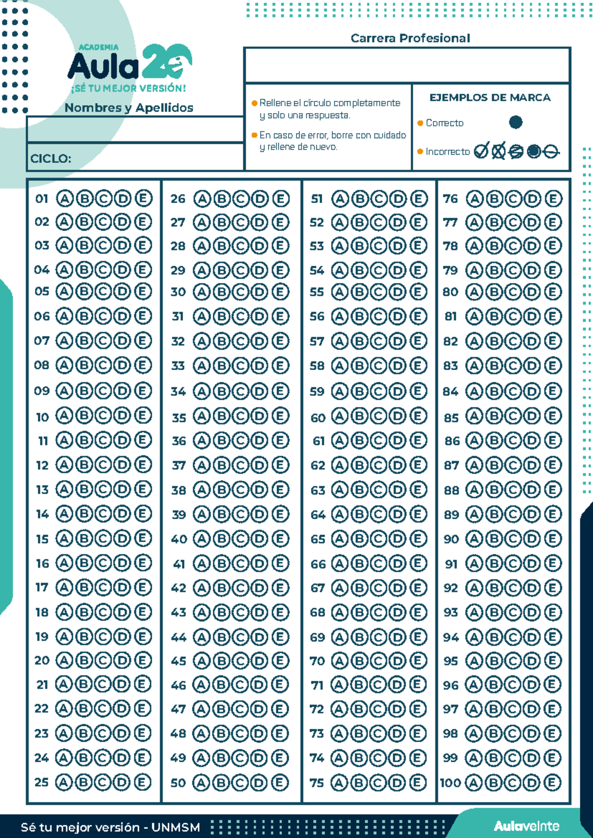 Ficha Óptica - Evaluación de Rendimiento - UNMSM - Document Preview