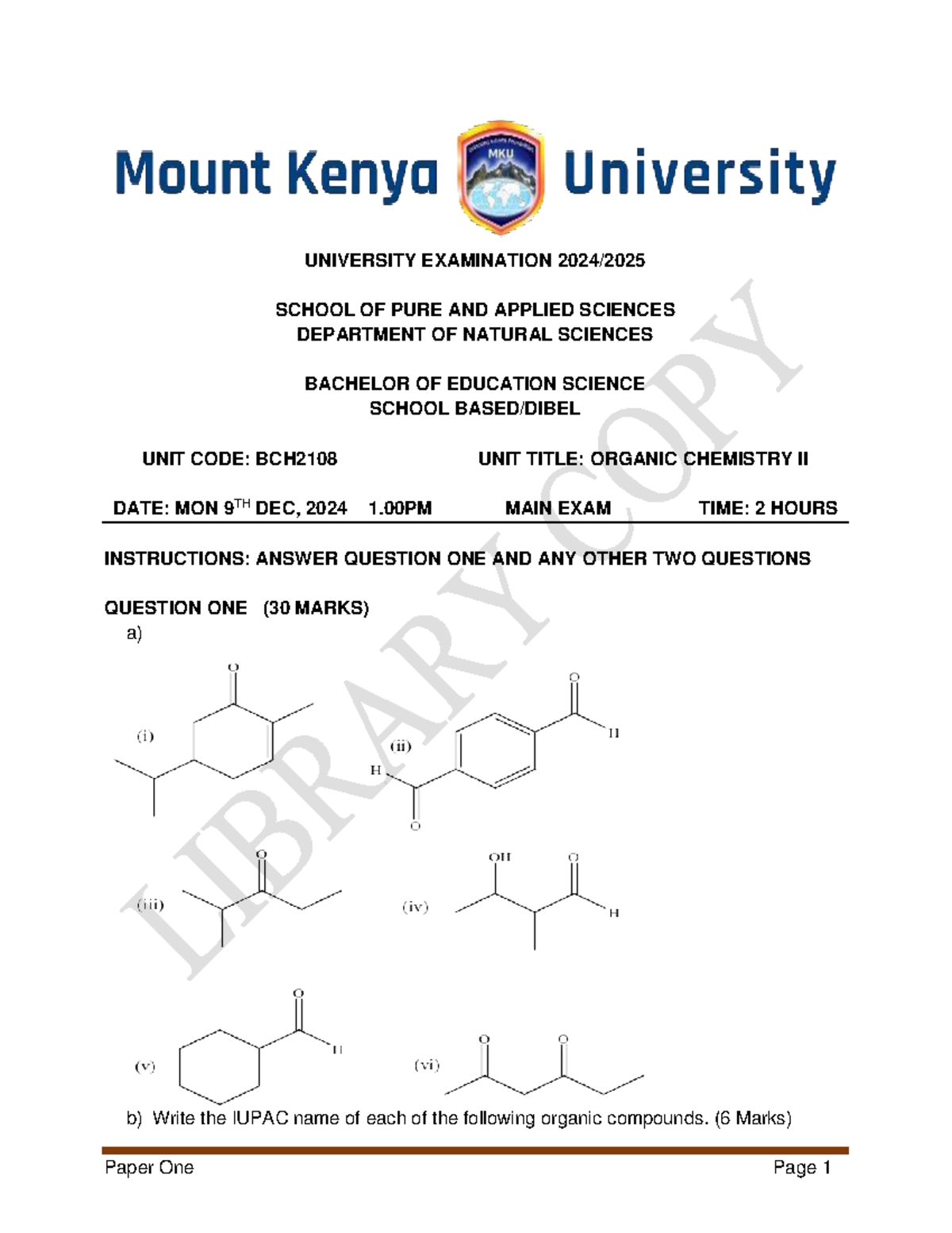 BCH2108 Organic Chemistry II Final Exam Guide - Studocu