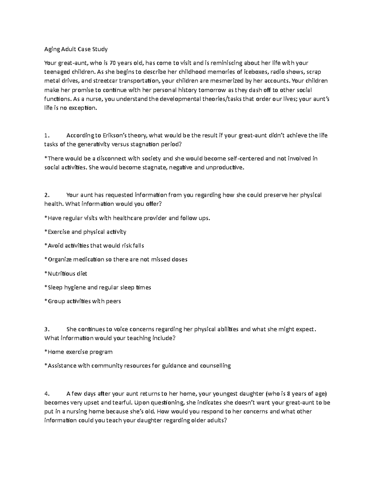 Aging Adult Case Study: Insights on Gerontologic Nursing Care - Studocu