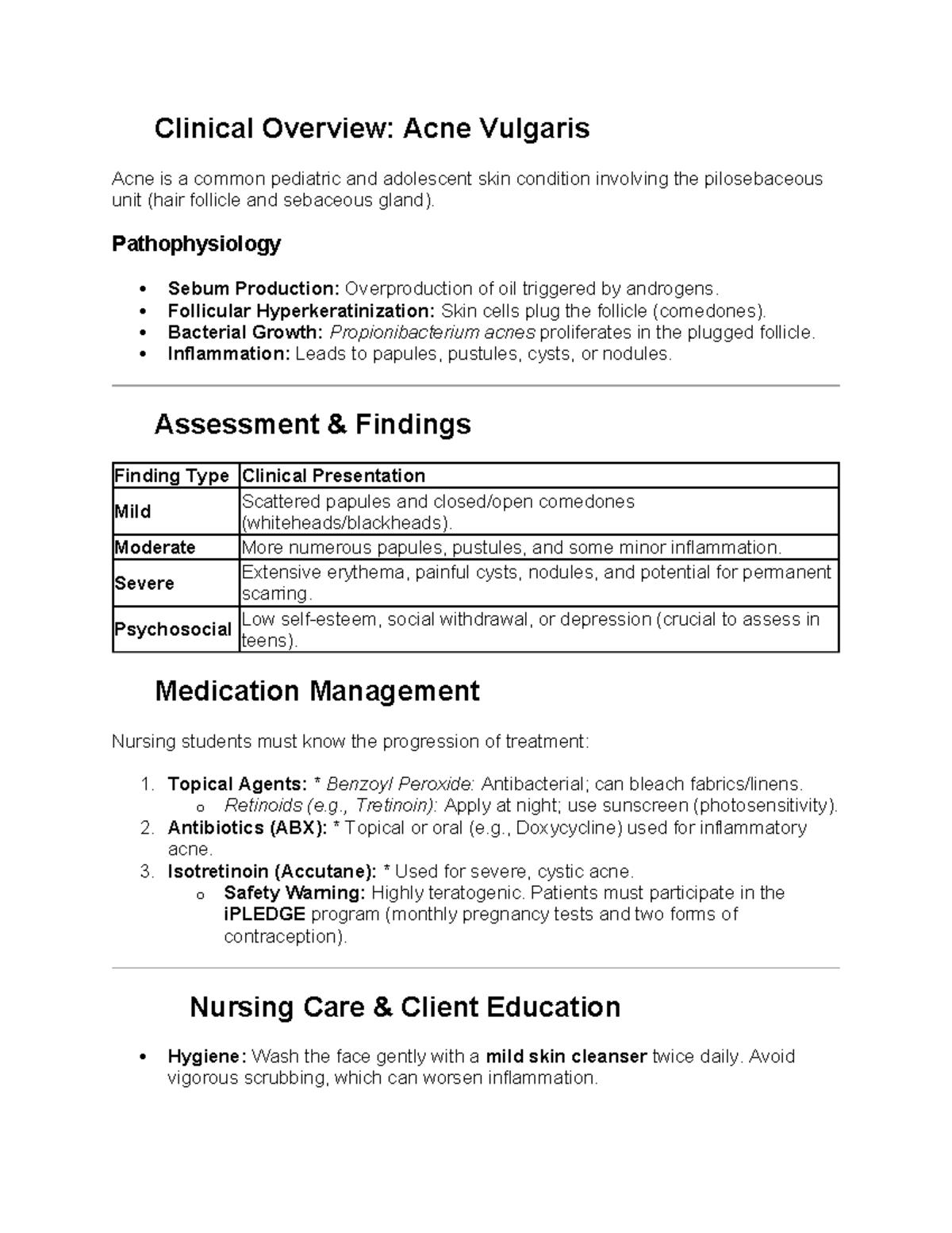 Clinical Overview: Acne Vulgaris - Nursing Insights 🩺 - Studocu