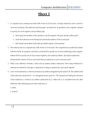 Sheet 2 Answers - Introduction to computer architecture Sheet 2 ...
