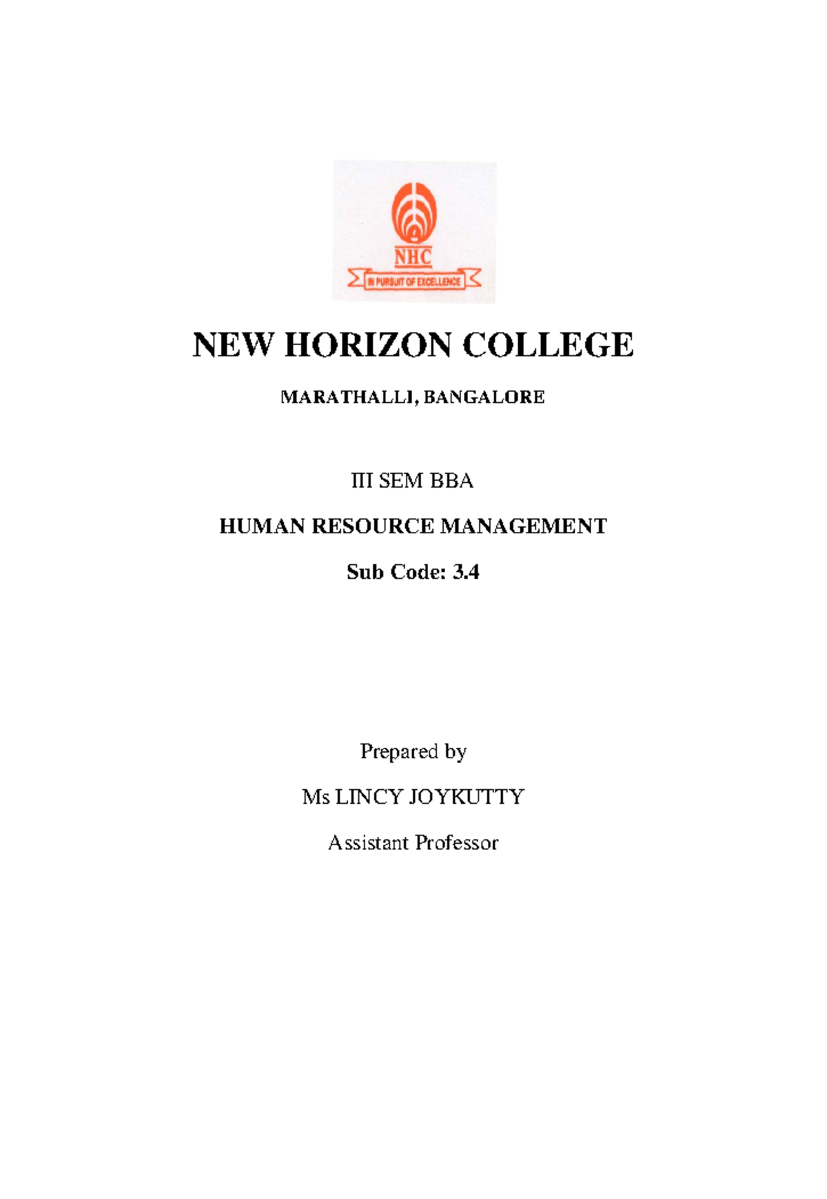 Human Resource Management Lecture Notes - BBA III Sem (Sub Code 3 ...
