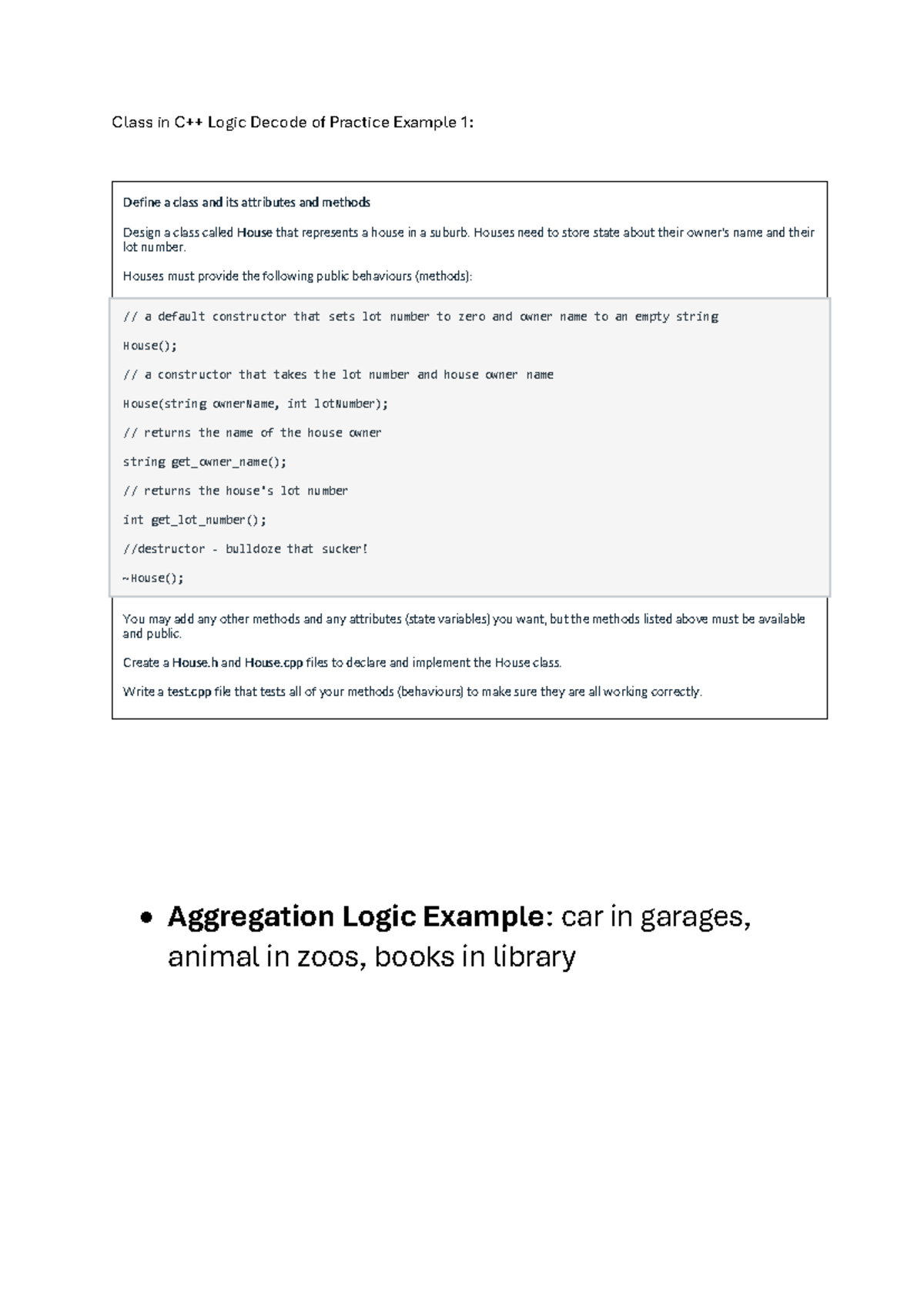 OOPS Aggregation: House Class Design and Implementation Guide - Studocu