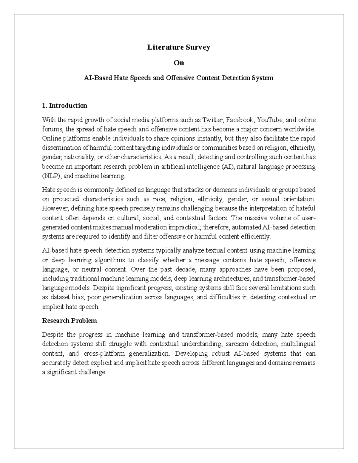 Literature Review on Hate Speech Detection Systems: Challenges ...