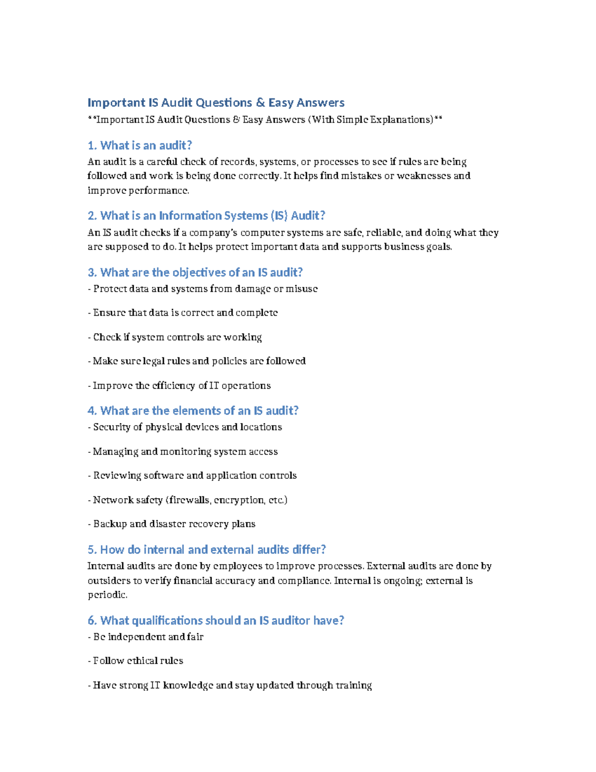 IS Audit Questions & Answers: Key Concepts Explained - Studocu