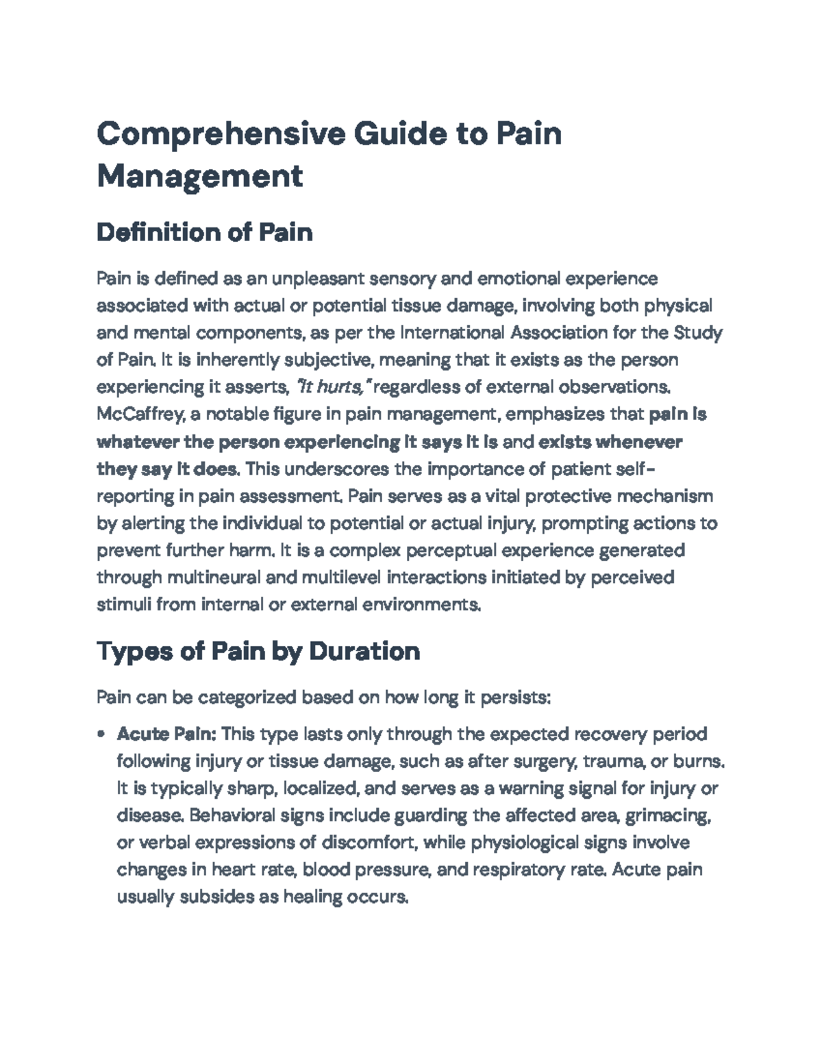 Comprehensive Guide to Pain Management: Key Concepts & Strategies - Studocu