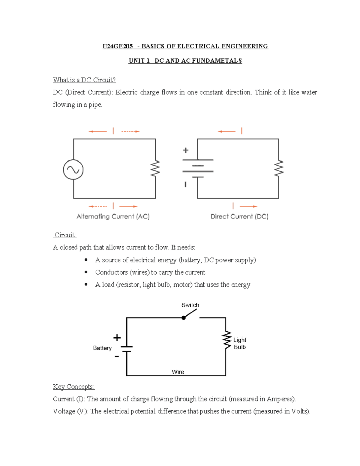BEEE 1 Lecture Notes: Fundamentals of DC and AC Circuits Explained ...