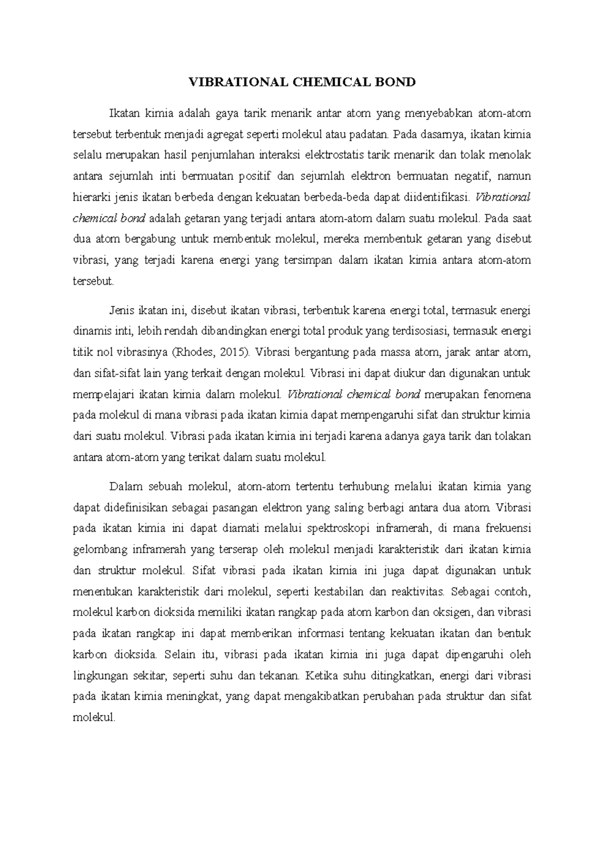 Vibrational Chemical Bonds: Mechanisms and Impacts on Molecules - Document Preview