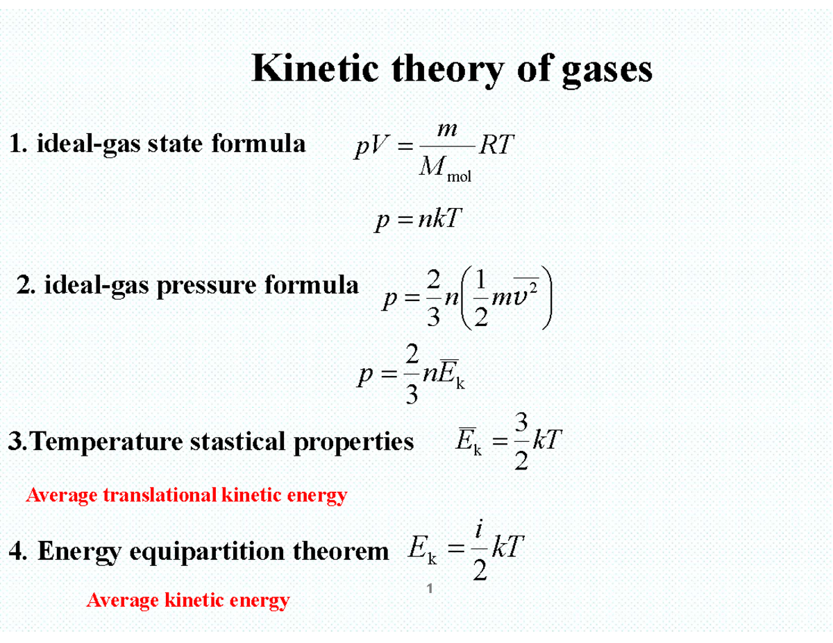 Kinetic Theory and Thermodynamics: Key Formulas and Concepts - Studocu