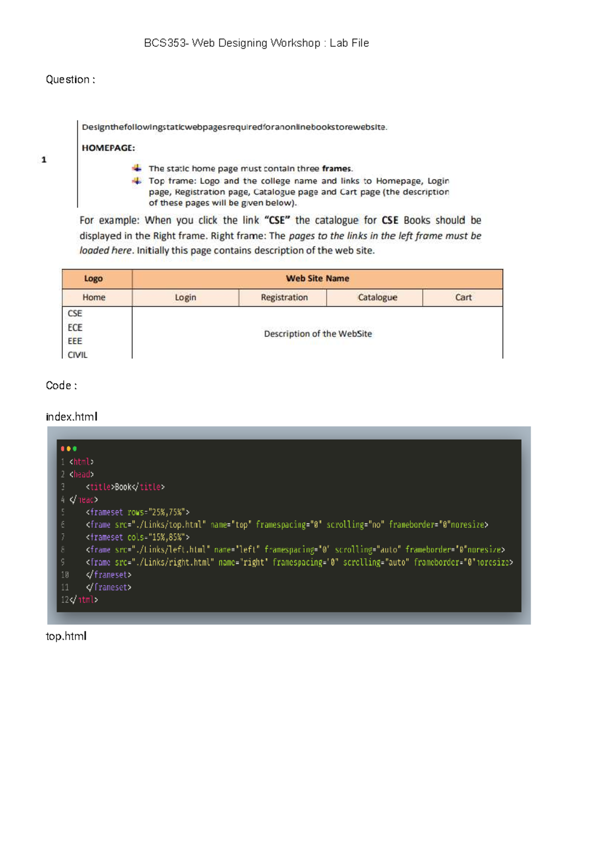 Web Designing Workshop: Lab Questions & Code Outputs - Studocu