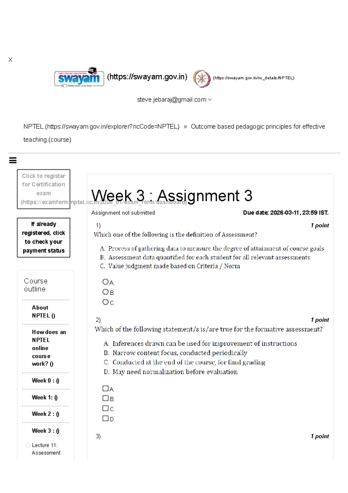 NPTEL Course: Outcome-Based Pedagogy Principles - Week 3 Assignment ...