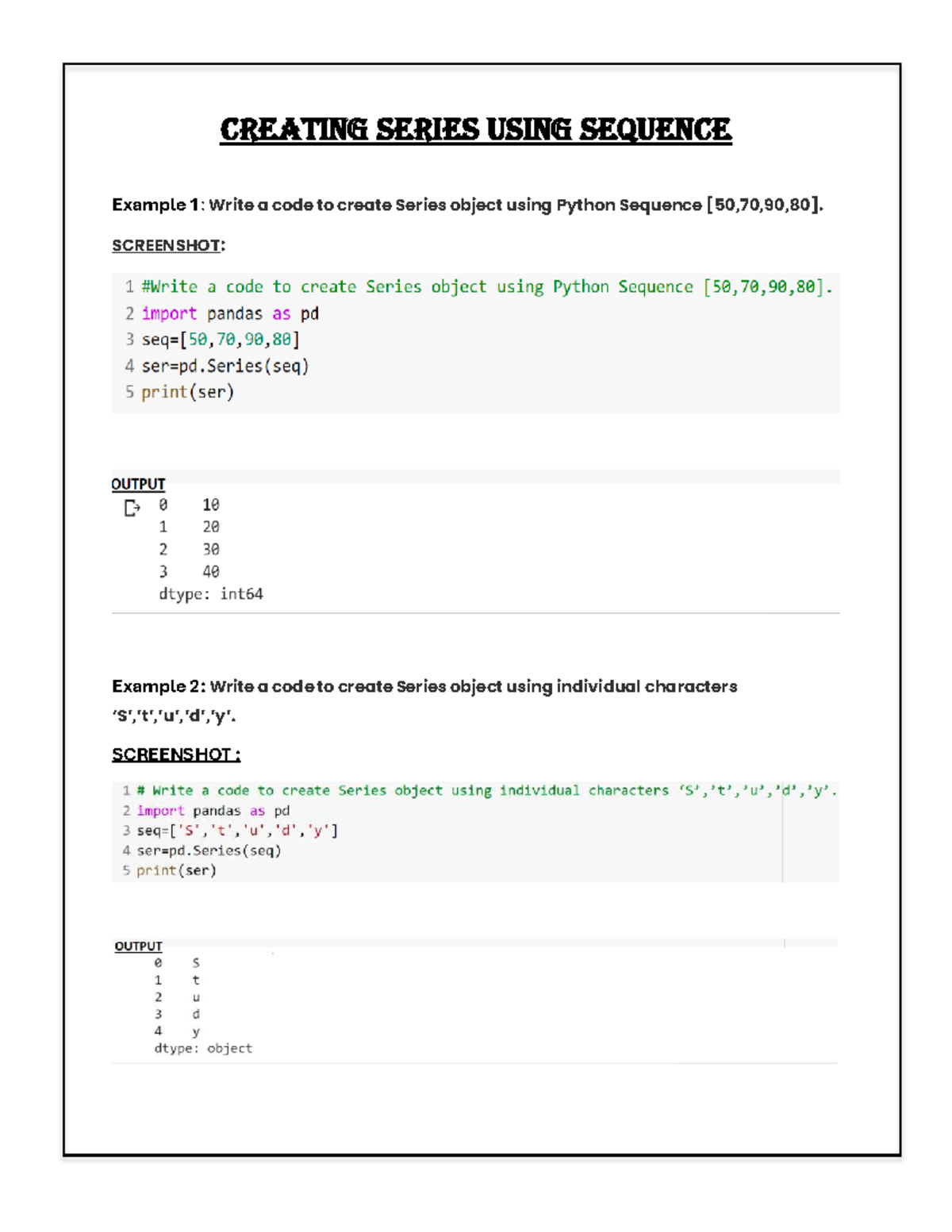 Creating Series with Python Sequences and DataFrames - 2 - Studocu