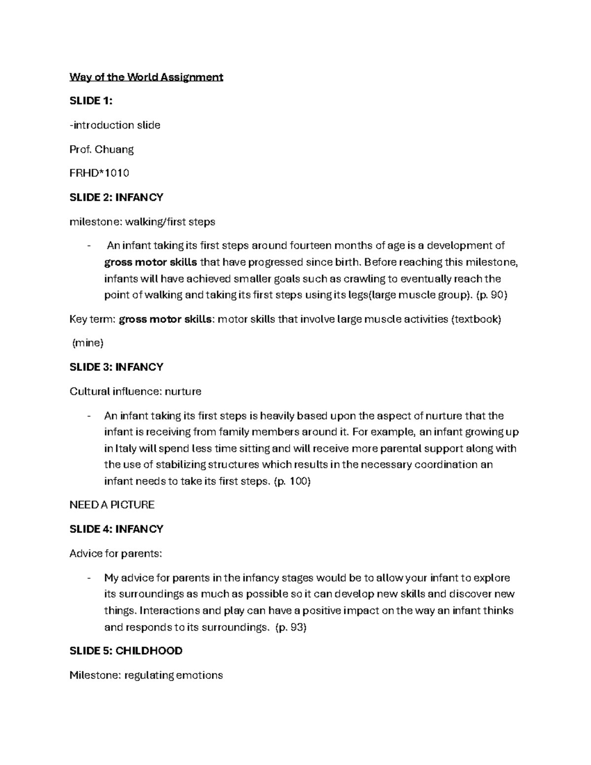 Way of the World Assignment: Developmental Milestones and Parenting ...