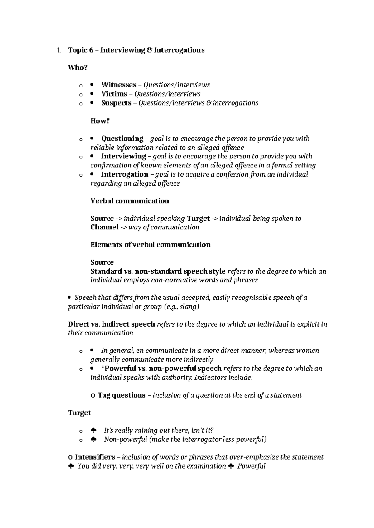 Intro to forensic psych 6-9 - 1. Topic 6 – Interviewing ...