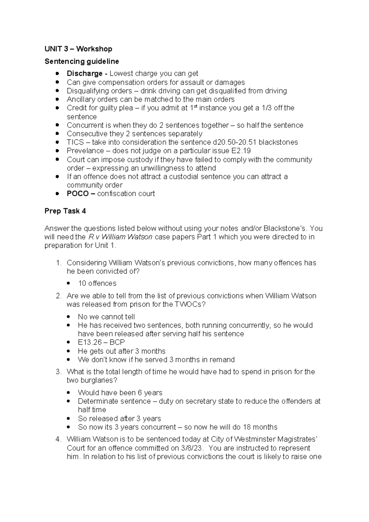 UNIT 3 - Sentencing Workshop Guide and Case Preparation Notes - Studocu