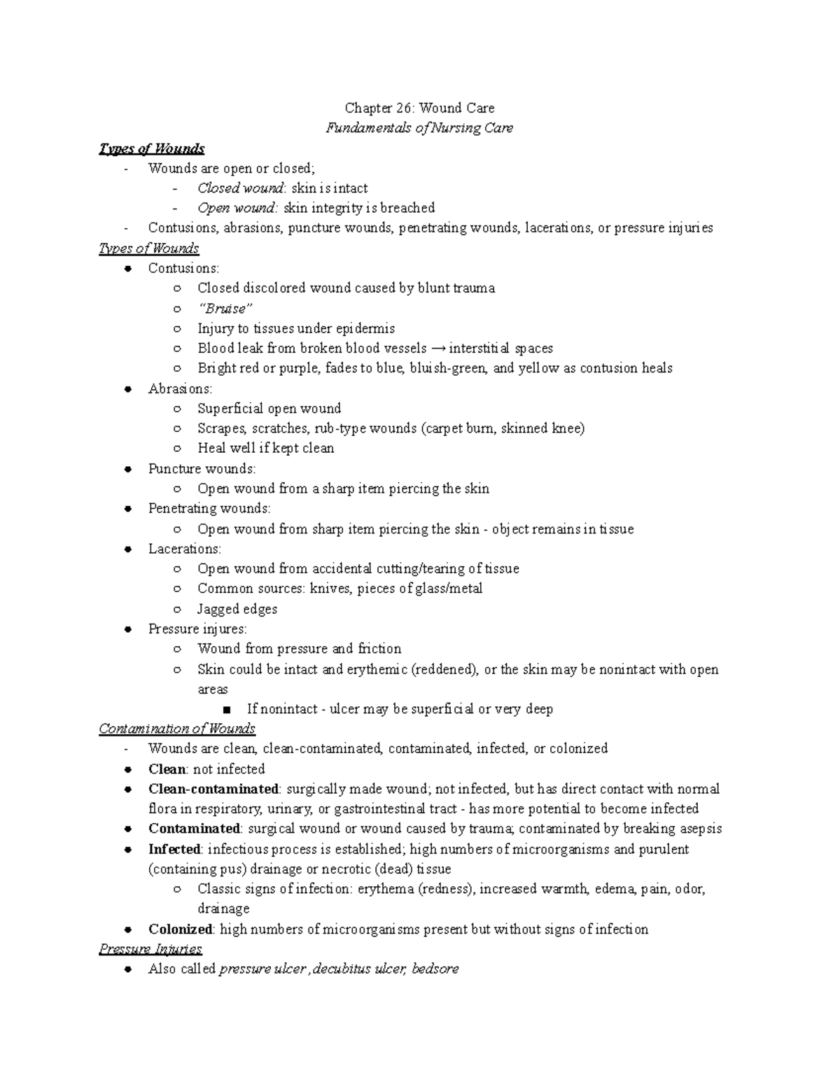 Chapter 26: Comprehensive Guide to Wound Care in Nursing - Studocu