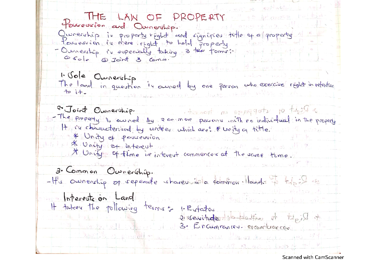 Law of Property (CL101) - Comprehensive Notes on Ownership and Estates ...