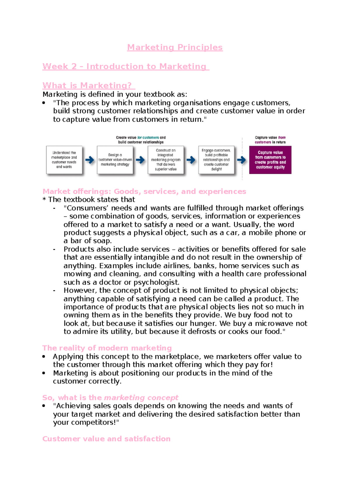 Marketing Principles - Week 2 Summary and Key Concepts - Studocu