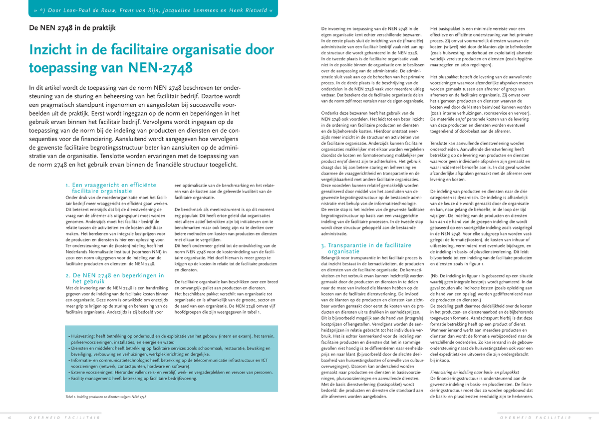 NEN 2748: Toepassing en Inzichten in Facilitaire Organisatie - Studeersnel