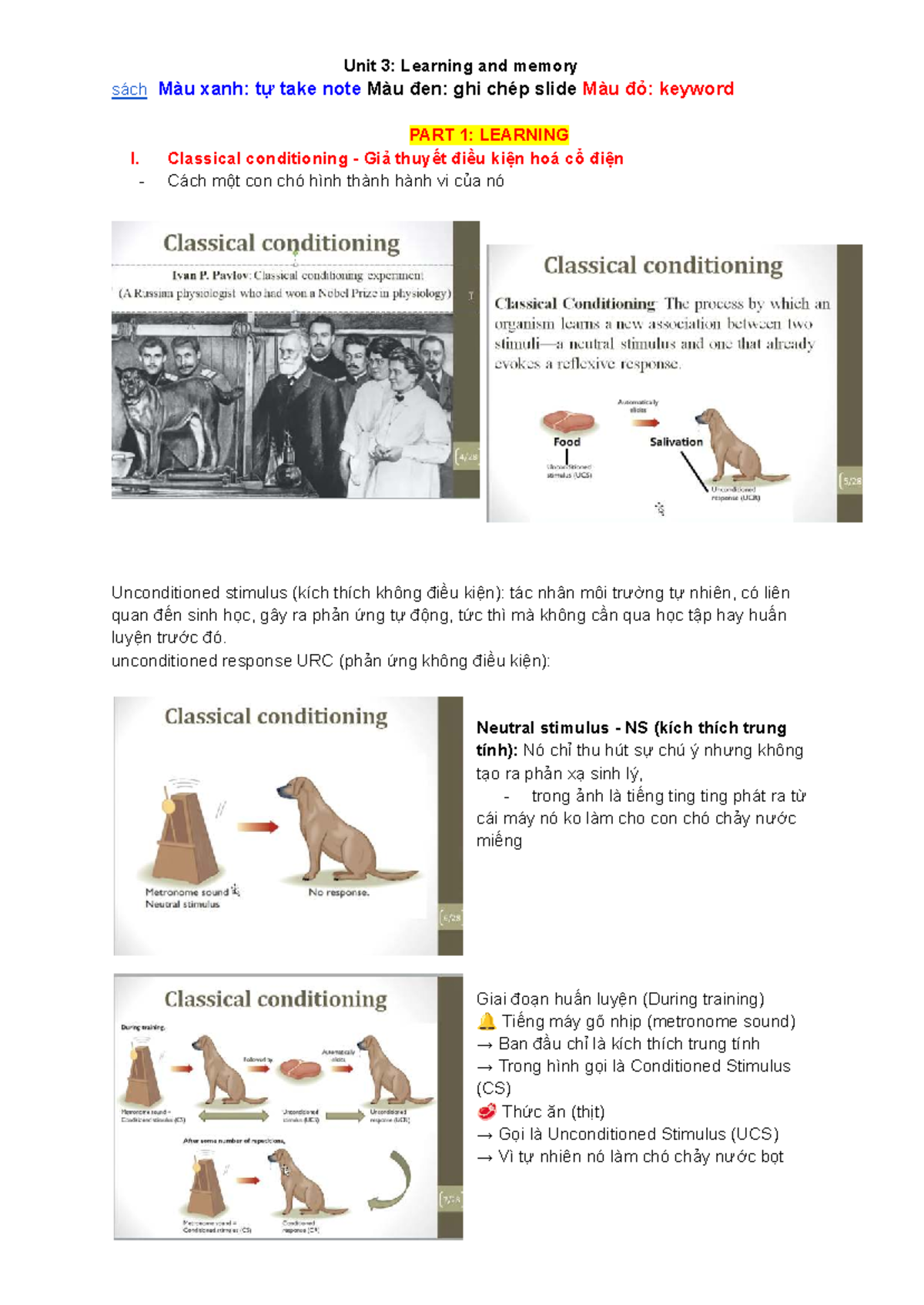 Unit 3: Learning and Memory - Ghi Chú Bài Tâm Lý Học - Studocu