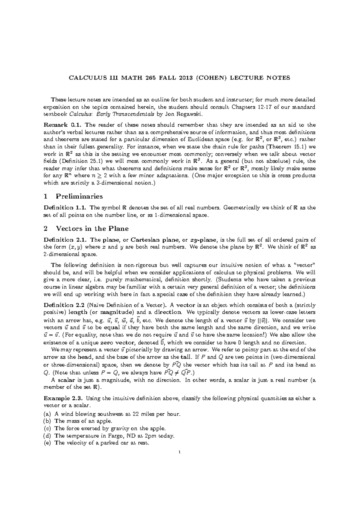 Calc3notes - Lecture Notes on Vectors and Vector Operations - Studocu