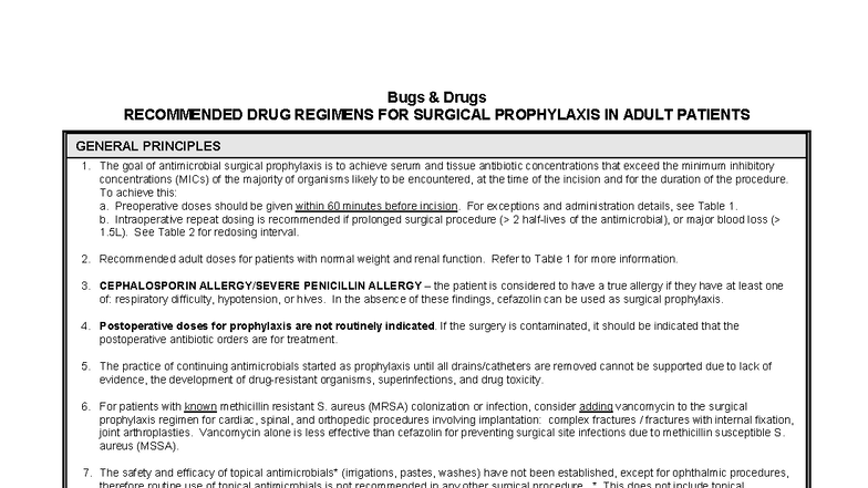 Antibiotic Prophylaxis Guidelines for Surgical Procedures (2014) - Studocu