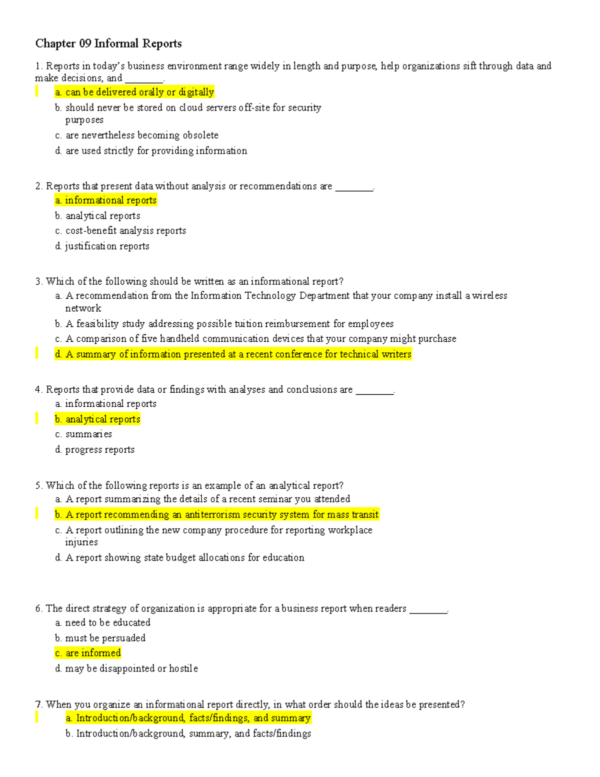 Chapter 9 Informal Reports - Review & Study Guide for CK - Studocu