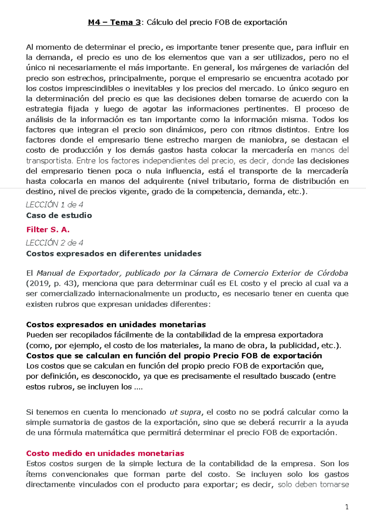 M4 - Tema 3: Cálculo del Precio FOB para Exportación - Studocu