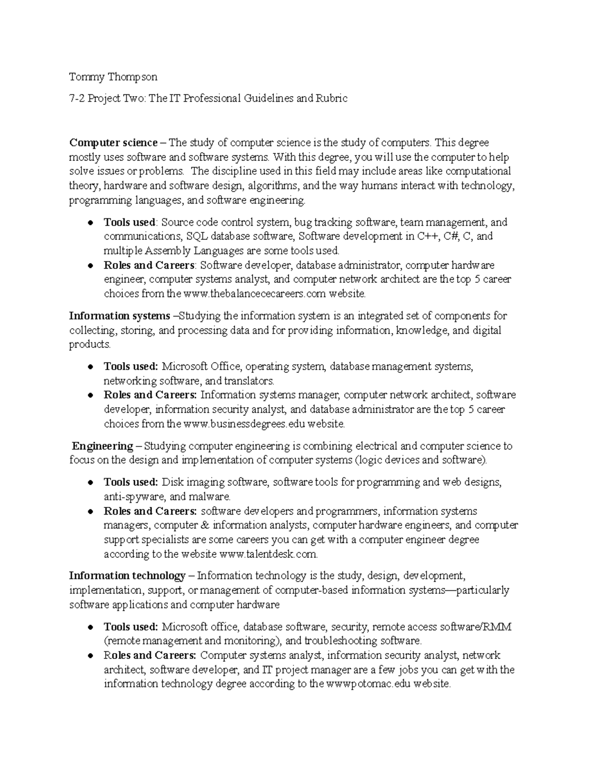 7-2 Project Two: Exploring Careers in IT Professions - Studocu