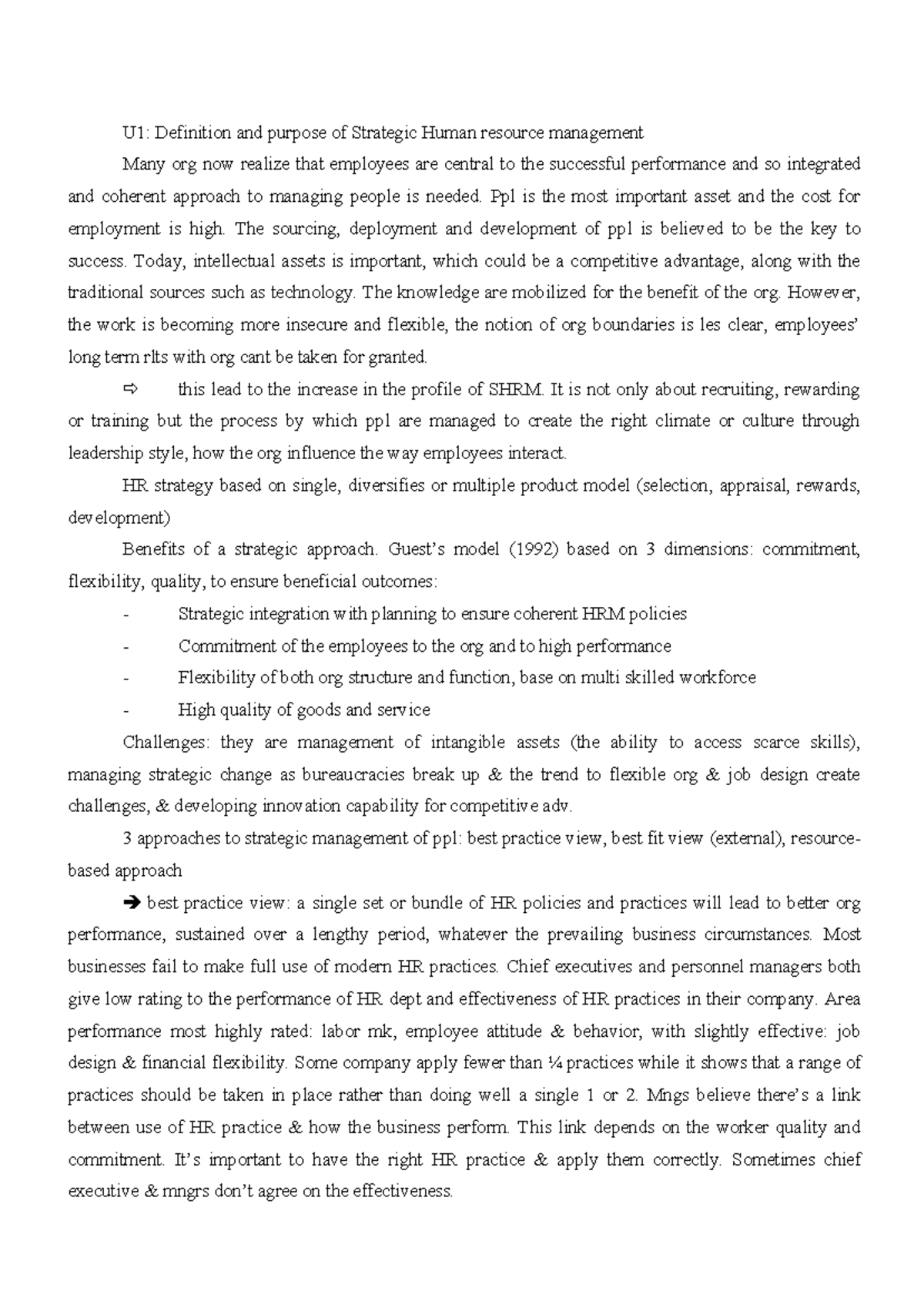 SHRM Exam Notes: Strategic Human Resource Management Overview - Studocu