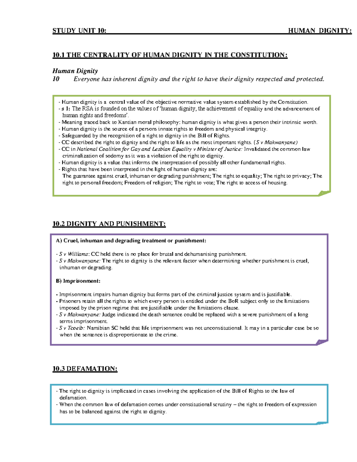 FUR2601 Final Exam Notes: The Role of Human Dignity in Law - Studocu