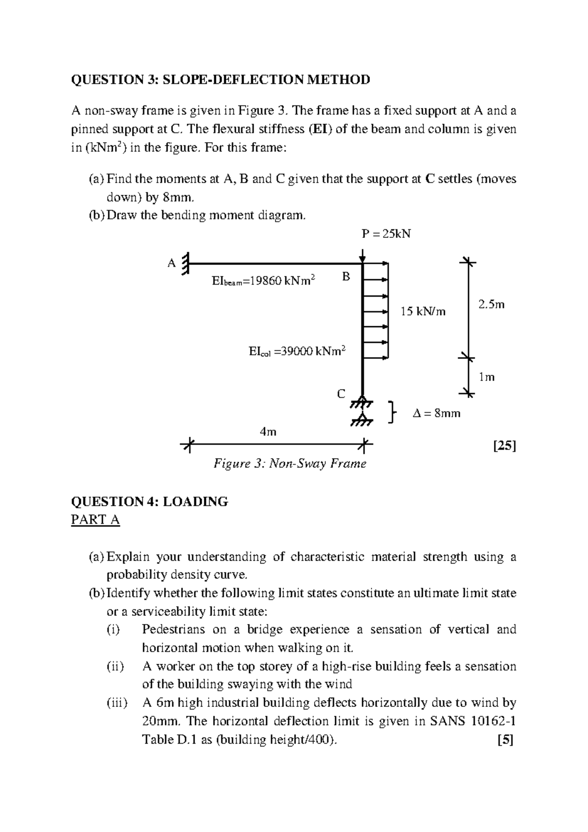 CIV101 - Past Exam Questions on Slope-Deflection Method & Loading - Studocu
