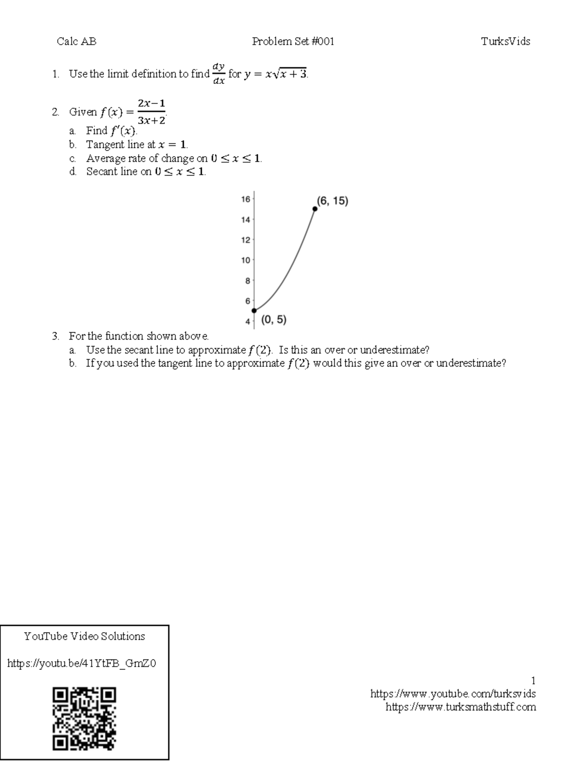 TurksVids Calc AB Problem Set Solutions and Explanations - Studocu