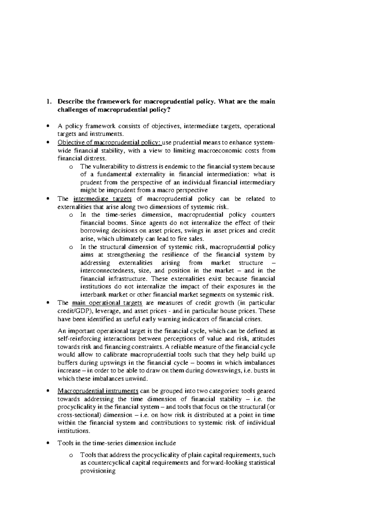 Macroprudential Policy Framework: Challenges and Targets Analysis (Exam ...