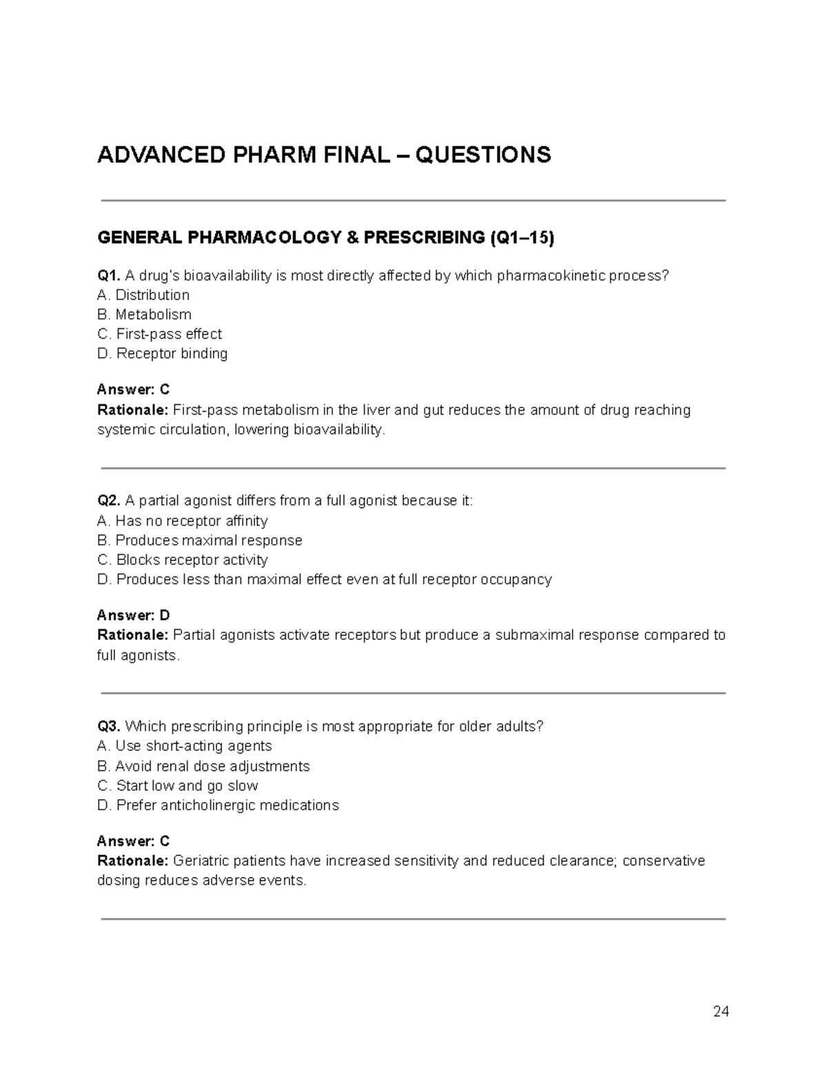 PHARM 101 FINAL EXAM PHARMACOLOGY QUESTIONS AND ANSWERS - Studocu
