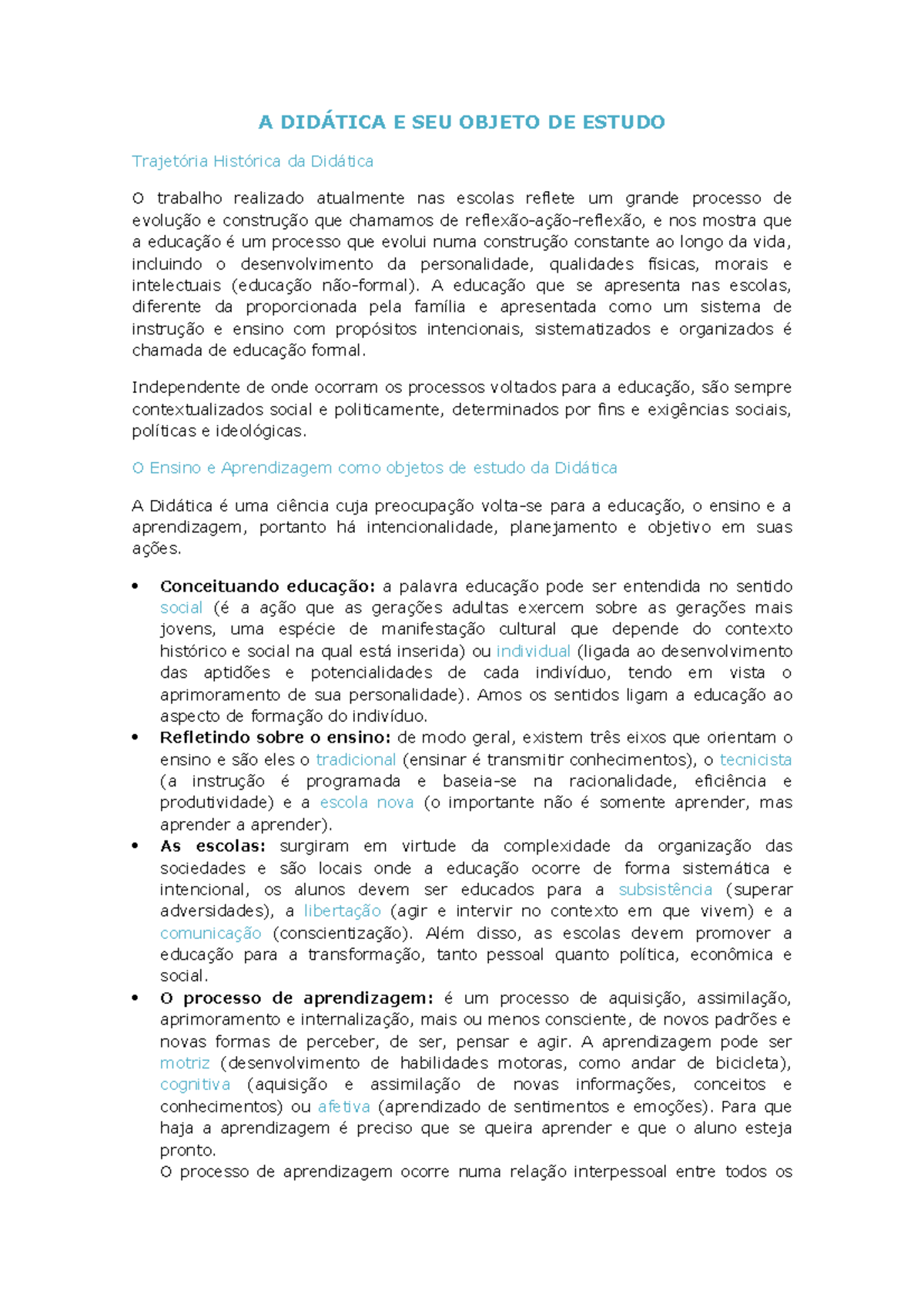 A Didática e seu objeto de estudo - A E SEU OBJETO DE ESTUDO da O ...